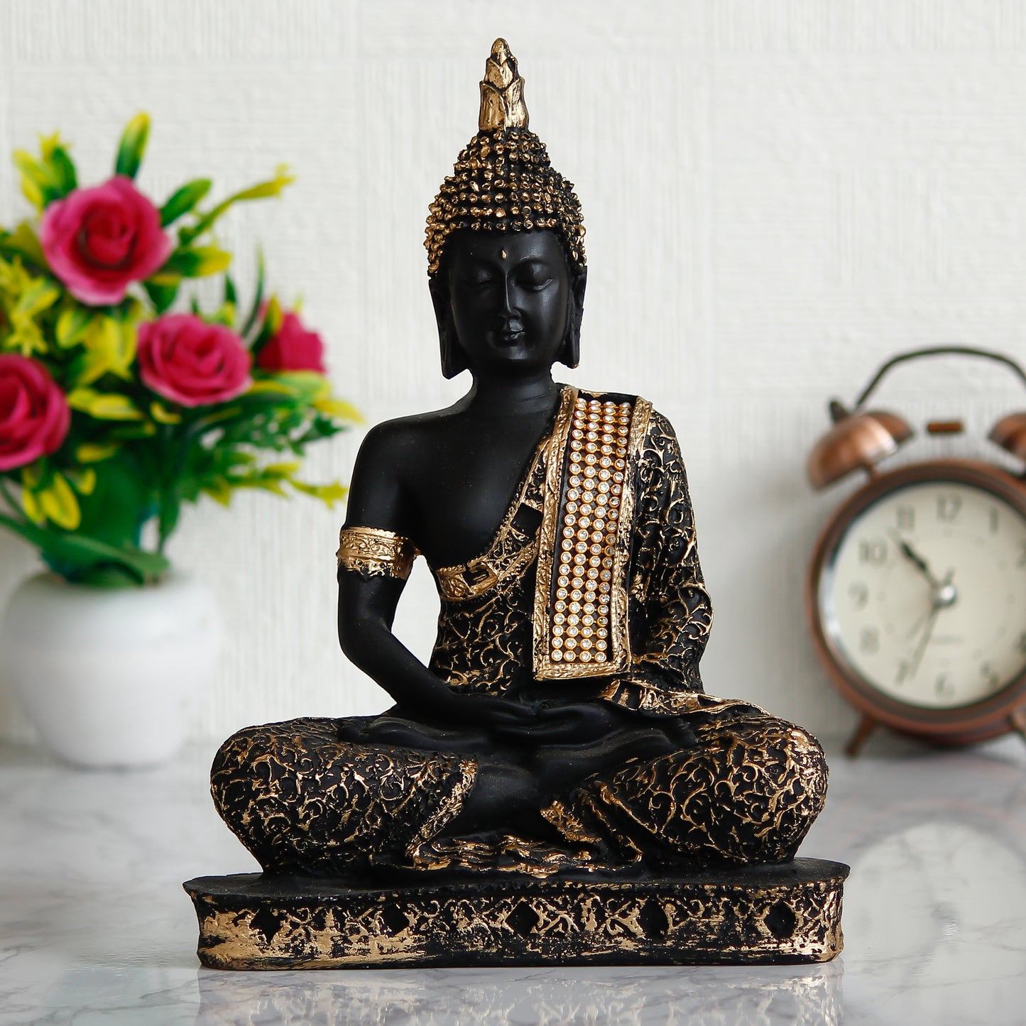 Meditating Lord Buddha Black and Golden Handcrafted Decorative Showpiece
