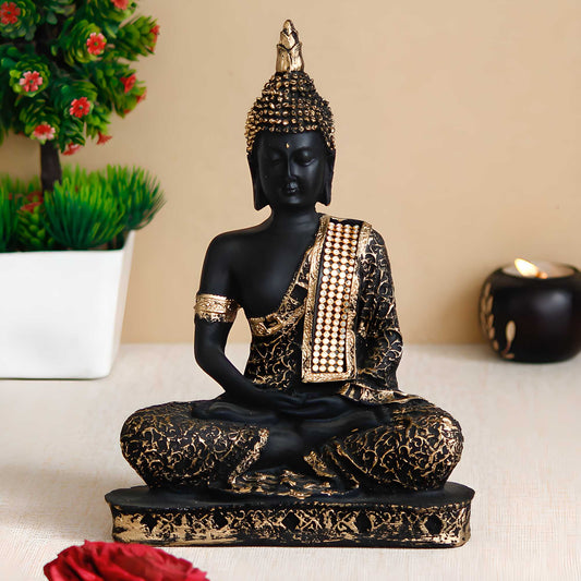 Meditating Lord Buddha Black and Golden  Handcrafted Decorative Showpiece